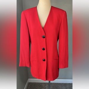 Vintage Linda Allard Hong Kong Vibrant Red Pure Wool Long Blazer Women's 8